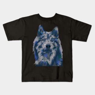 Wolf grey and blue Kids T-Shirt